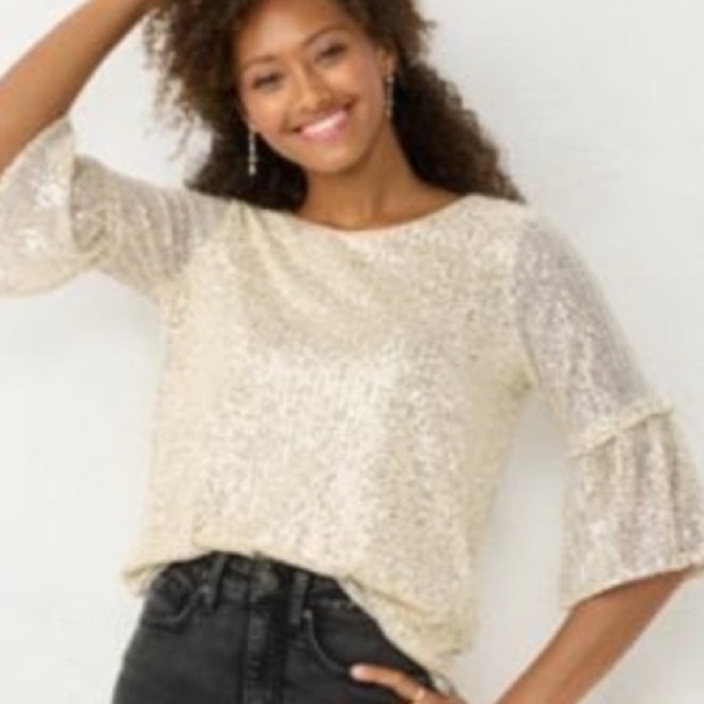 LC Lauren Conrad Sz M Women's Sparkling Cream Blouse